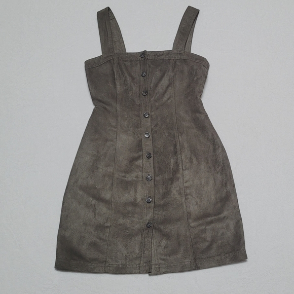 Banana Republic New Heritage Olive Green Faux Suede Button Up Mini Dress 2 - Picture 2 of 12